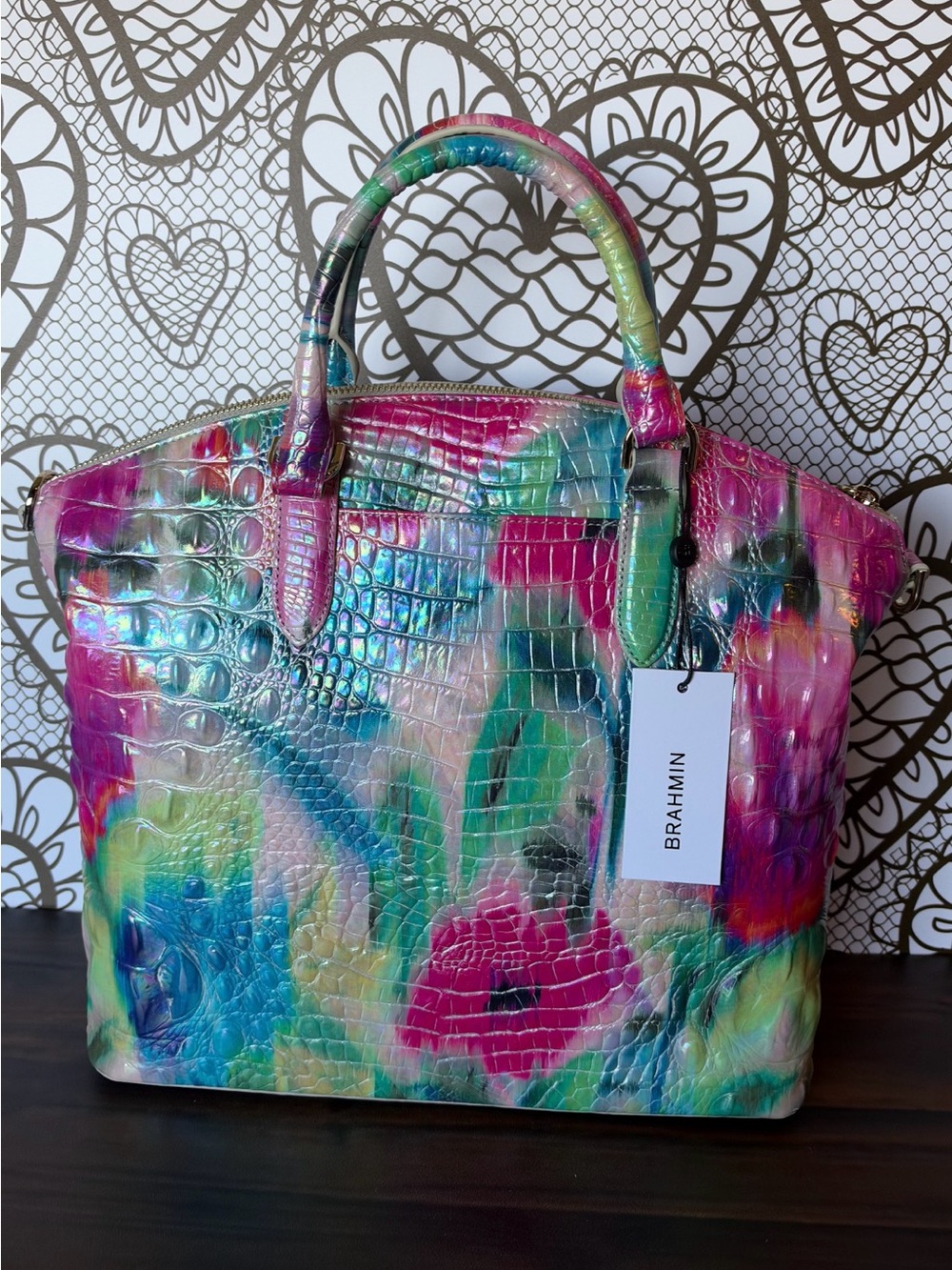 FIRM $ Brahmin Large Duxbury Melbourne IMPRESSION WATERCOLOR Satchel NWT - Picture 14 of 14
